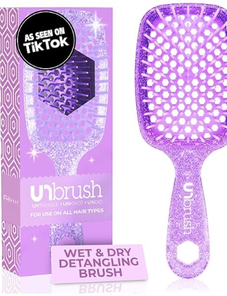 FHI Heat UNbrush Brosse démêlante pour un brossage sans douleur sur tous les types de cheveux humides ou secs — Poils antistatiques DuoFlex durables, poignée légère, brosse à cheveux ventilée, lavande