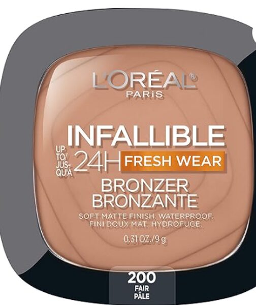 L'Oréal Paris Infaillible – Bronzeur Fresh Wear jusqu'à 24 h, finition mate douce longue tenue, imperméable et résistant à la chaleur, 200 Fair – 8,8 g